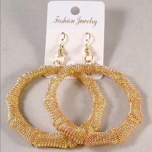 Metal Mesh Hanging Hoop Earrings Goldtone
